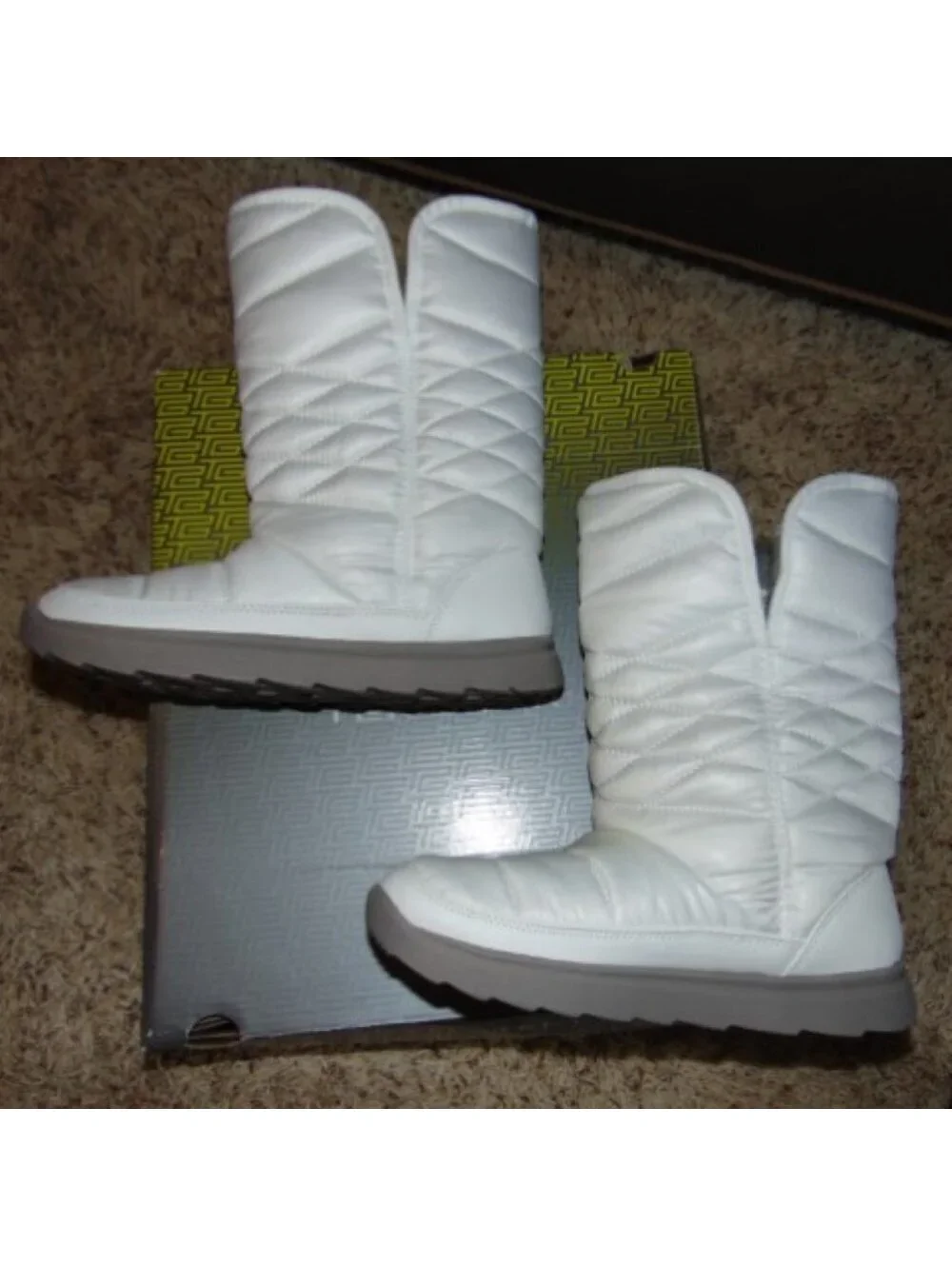 Tek Gear Winter Boots 6 Womens White Quilted Mid Calf Pull On Fx Fur Microfiber